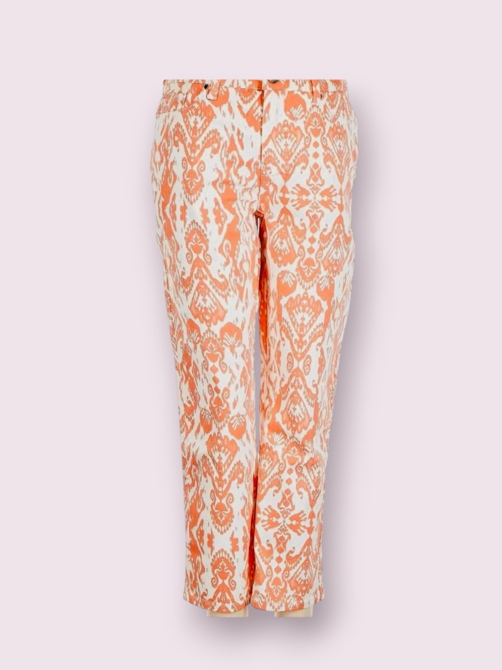 Chico's Platinum Grecian Ikat Crop Jeans in Orange/White